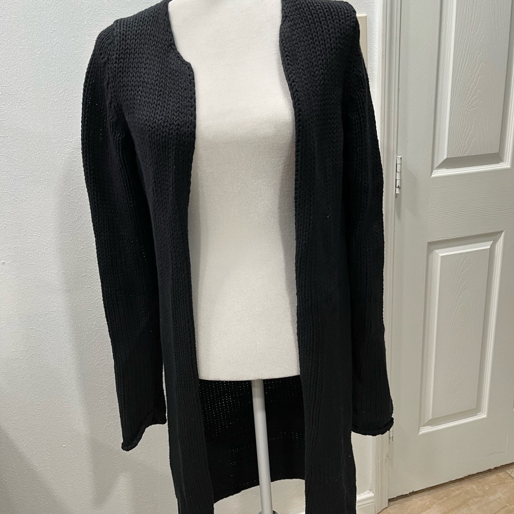 Gap black duster length cardigan chunky knit sweater size medium